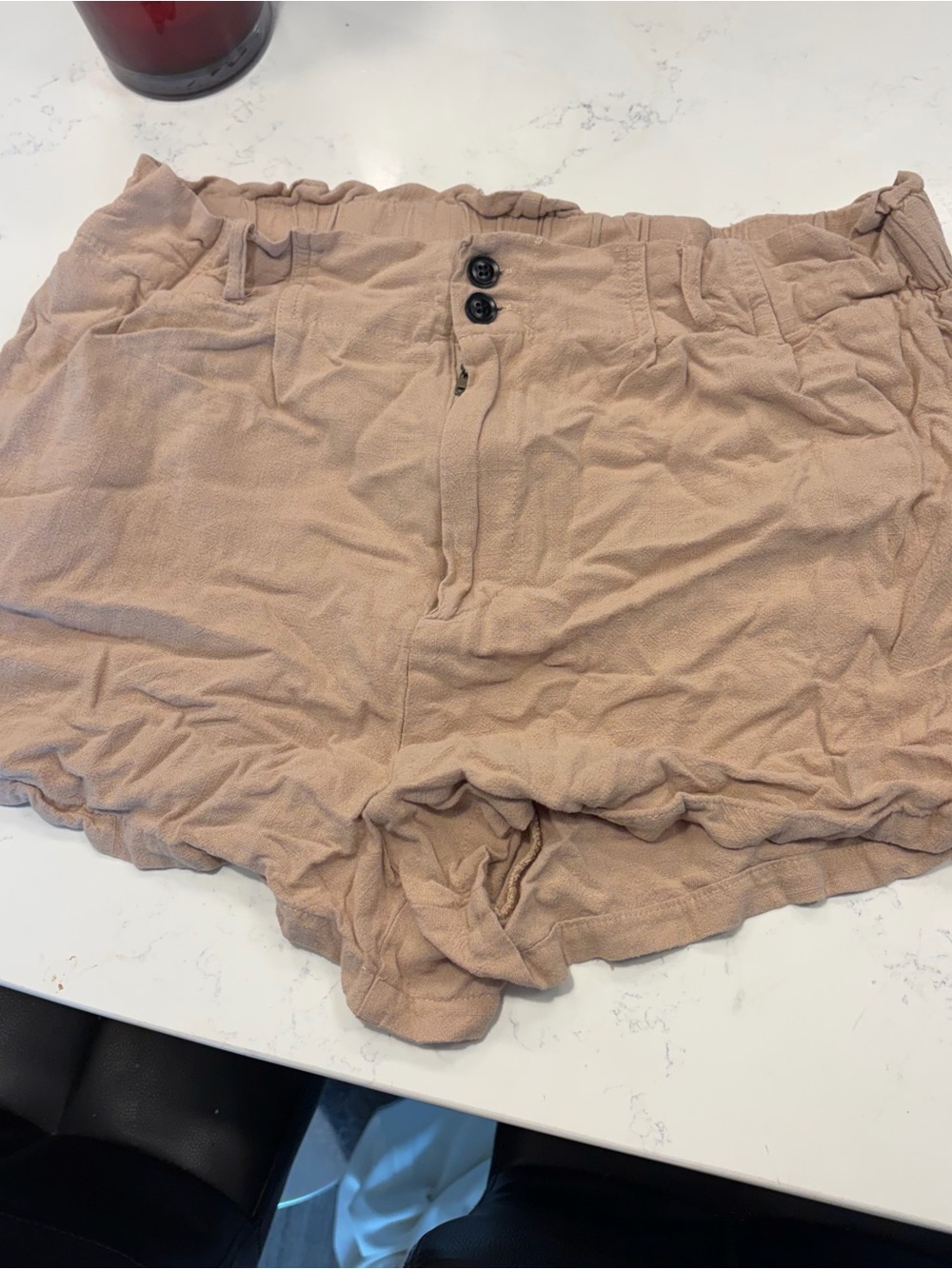 Pink Lily High-Waist Paperbag Shorts in Taupe